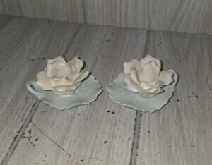 Vintage Mini Rose leaf Candle Holders Ardalt Japan Set Of 2 Heritage Victorian